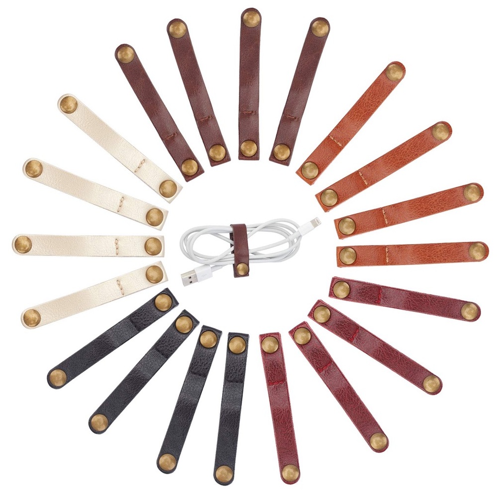 NEW 20 Leather Cord Organizer Cable Straps 5 Colours Button Snap Crafting Art